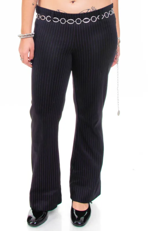 Vintage Y2K Black Pinstripe Flares - L sold by Tunnel Vision