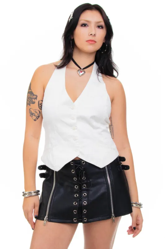 Vintage Y2K White Button Halter Top - M/L sold by Tunnel Vision