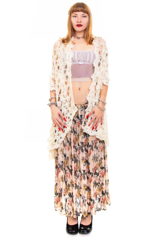 Vintage 90's Delicate Floral Crochet Knit Scarf sold by Tunnel Vision