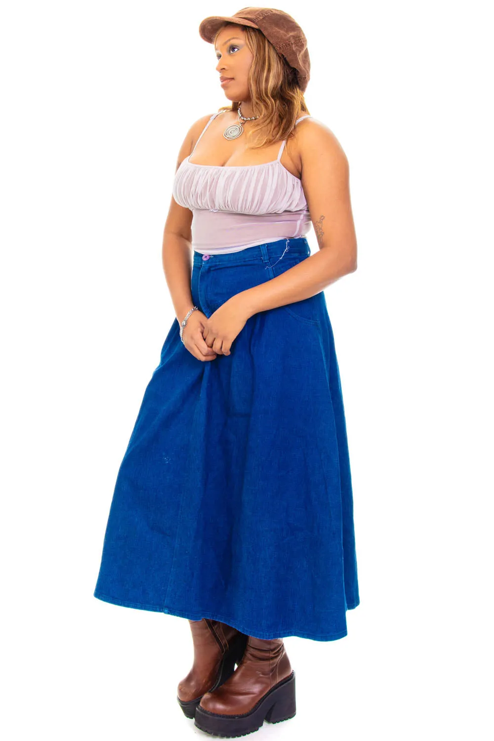 Vintage 80's Miss Denim Blue Maxi Skirt - L sold by Tunnel Vision product image thumbnail 2