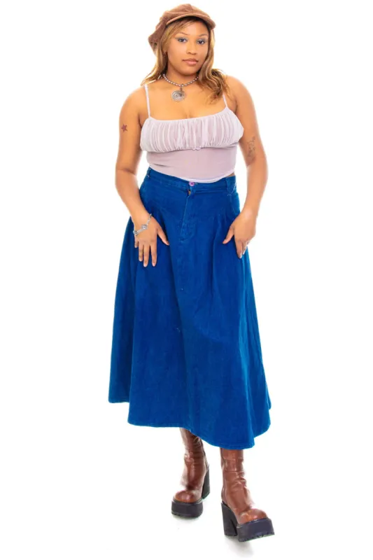 Vintage 80's Miss Denim Blue Maxi Skirt - L sold by Tunnel Vision