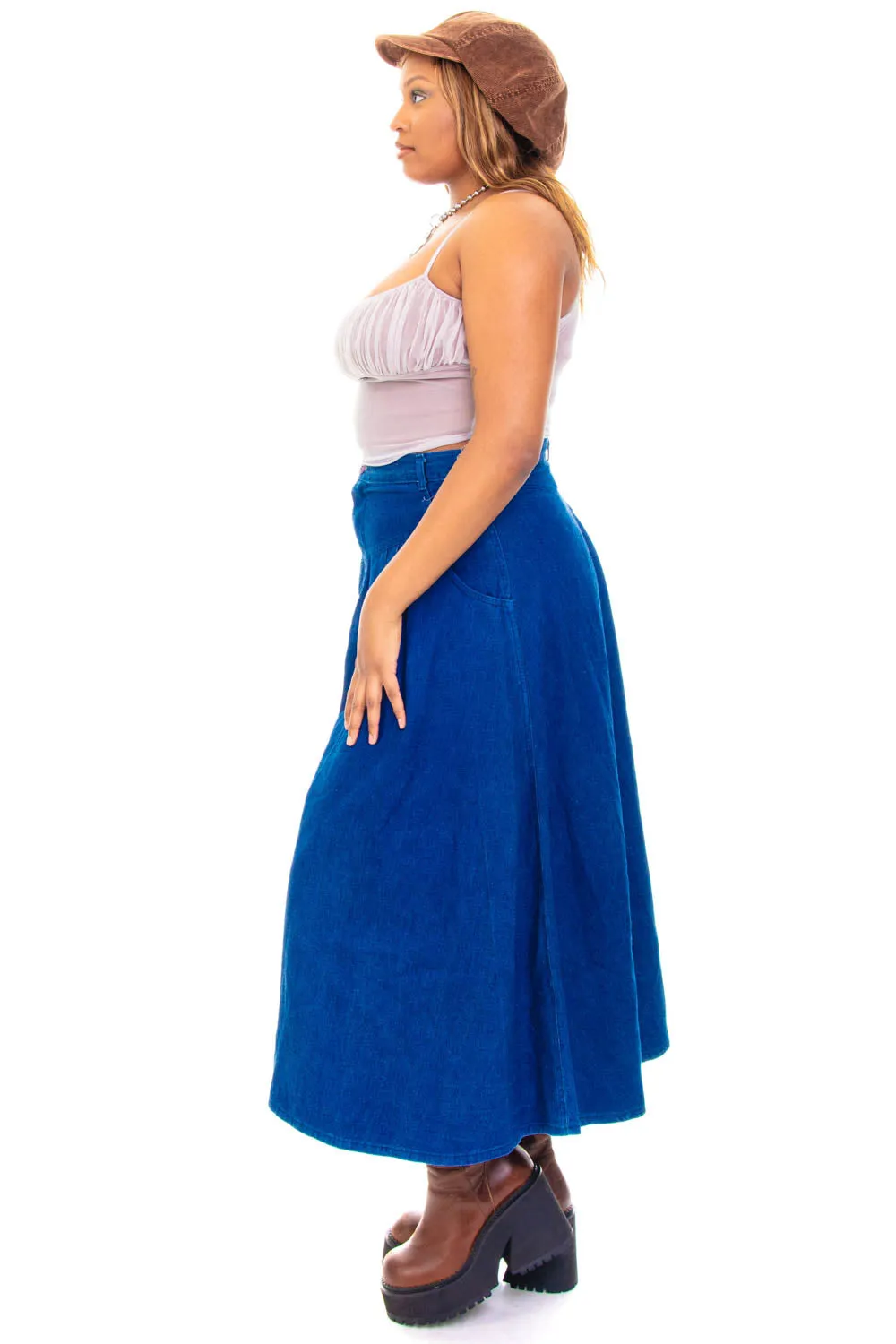 Vintage 80's Miss Denim Blue Maxi Skirt - L sold by Tunnel Vision product image thumbnail 3