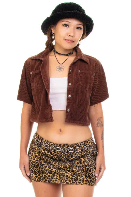 Vintage 90's Brown Corduroy Button Crop Top - XS/S sold by Tunnel Vision