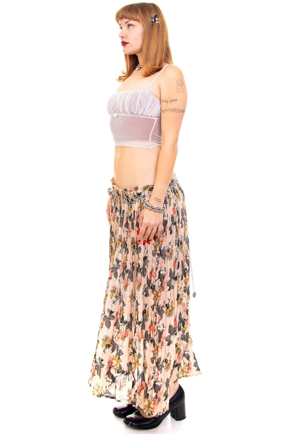 Vintage 90's Pale Pink Floral Max Skirt - M/L sold by Tunnel Vision product image thumbnail 3