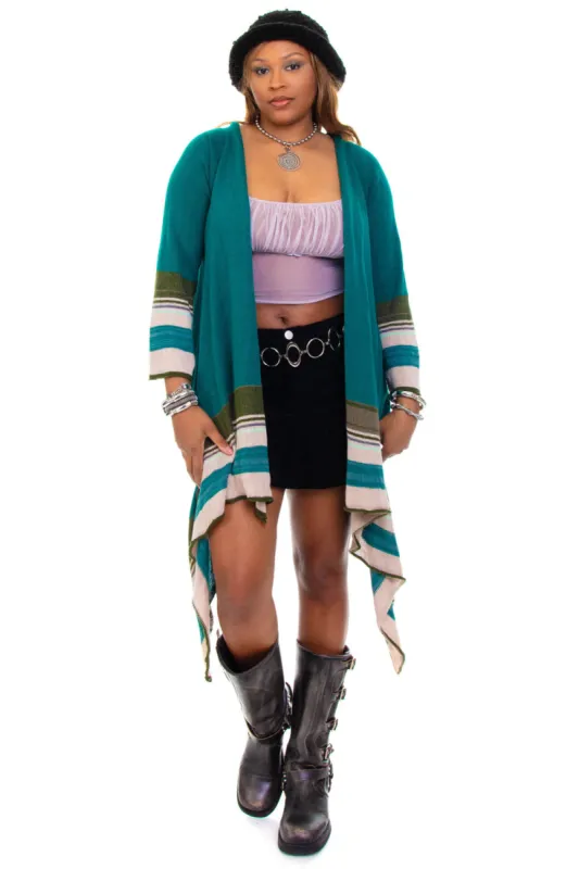 Vintage Y2K Teal Stripe Ribbed Knit Cardigan - OSFM sold by Tunnel Vision