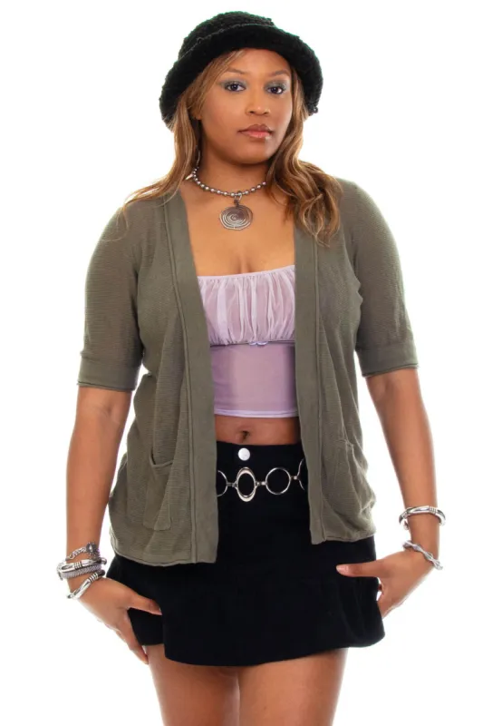 Vintage Y2K Olive Ribbed Knit Cardigan - OSFM sold by Tunnel Vision