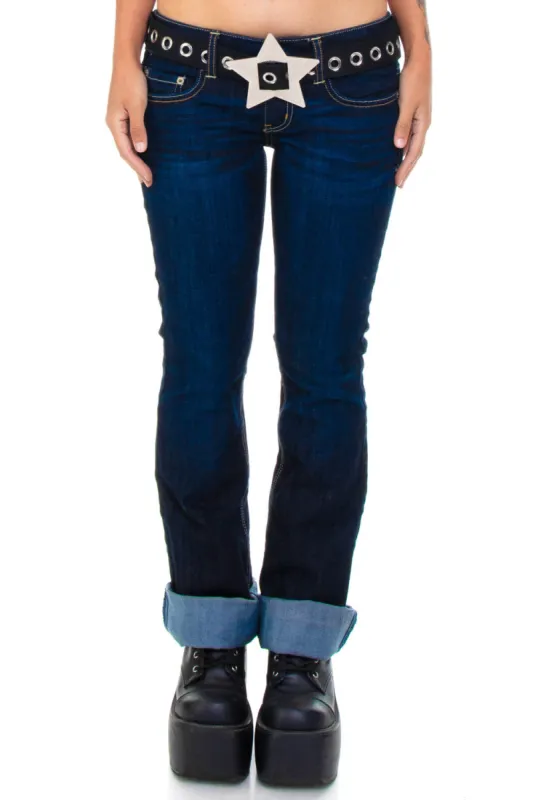 Vintage Y2K Low-Rise Dark Denim Flares - XS/S sold by Tunnel Vision