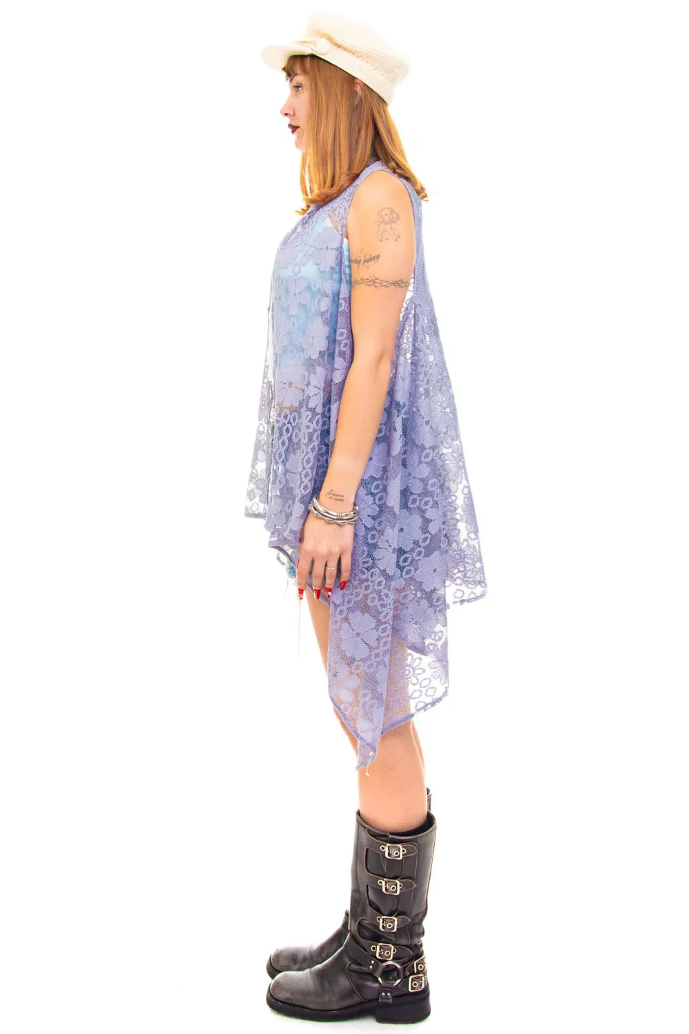 Vintage Y2K Grey Flower Lace Long Vest - OSFM sold by Tunnel Vision product image thumbnail 4