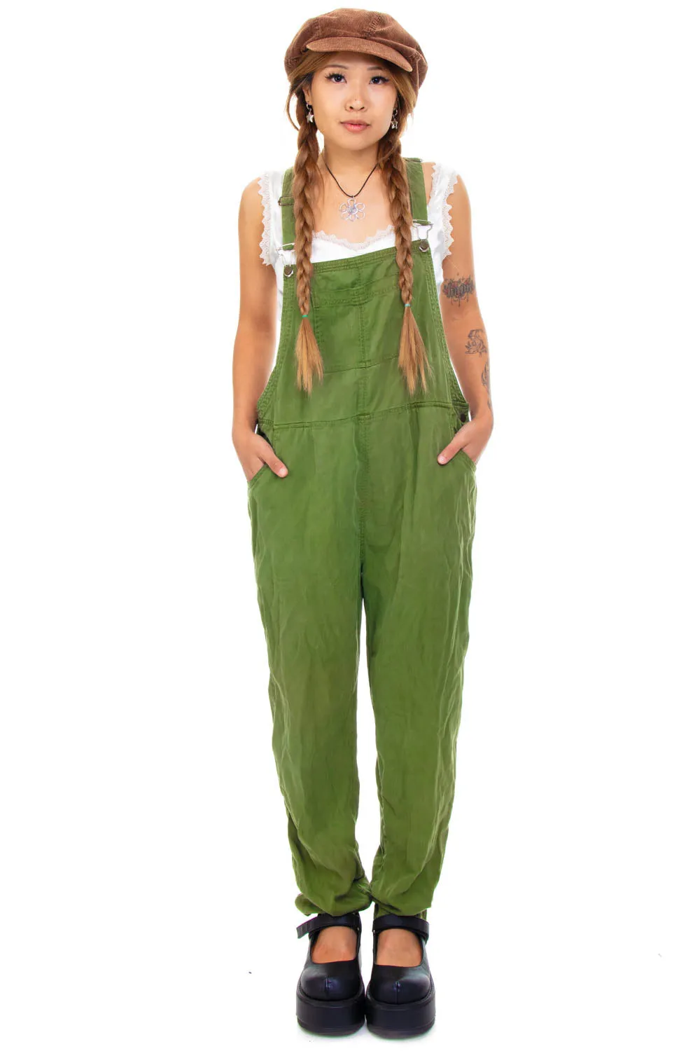 Vintage Y2K Soft Olive Denim Overalls - S/M sold by Tunnel Vision