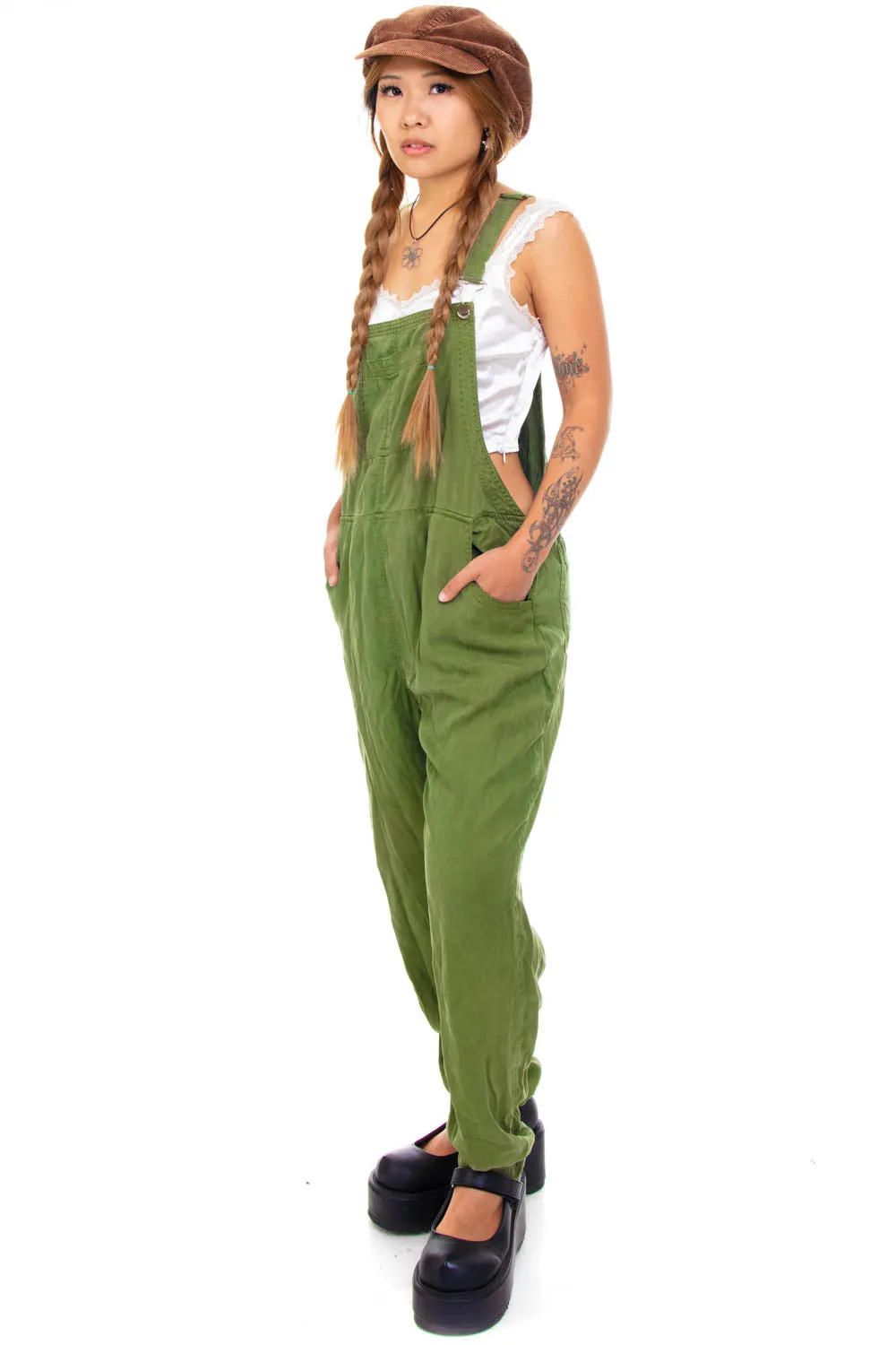Vintage Y2K Soft Olive Denim Overalls - S/M sold by Tunnel Vision product image thumbnail 3