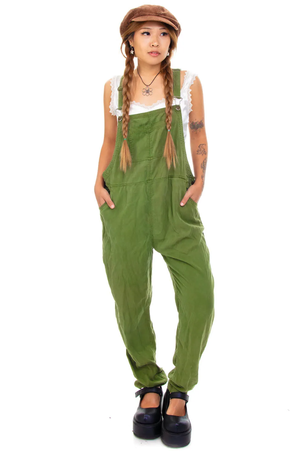 Vintage Y2K Soft Olive Denim Overalls - S/M sold by Tunnel Vision product image thumbnail 2