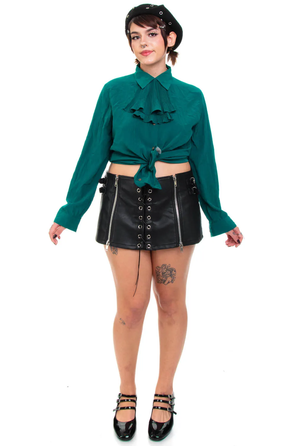Vintage 90's Sophisticated Ruffle Emerald Blouse - L sold by Tunnel Vision product image thumbnail 2