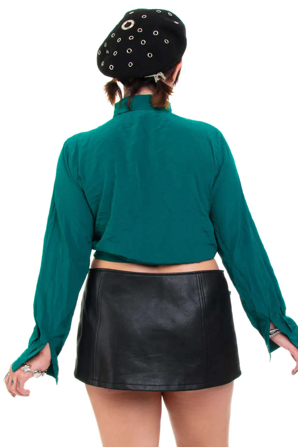 Vintage 90's Sophisticated Ruffle Emerald Blouse - L sold by Tunnel Vision product image thumbnail 5