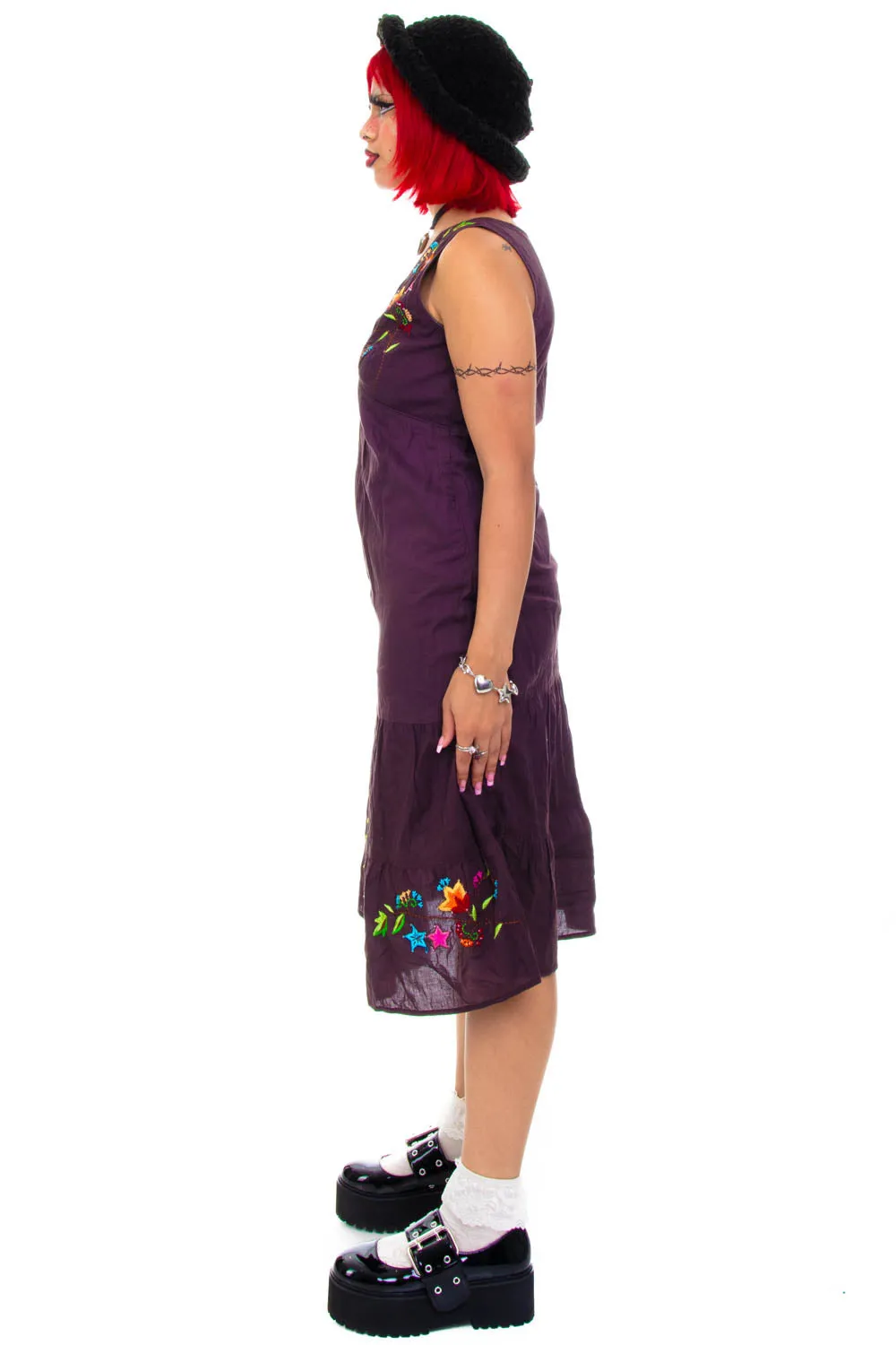 Vintage Y2K Floral Embroidered Tank Dress - M/L sold by Tunnel Vision product image thumbnail 4