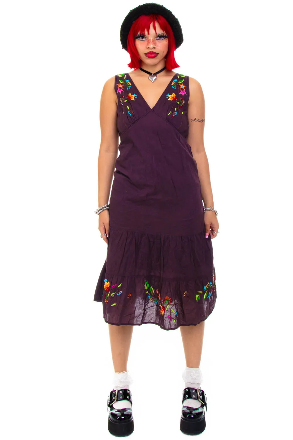Vintage Y2K Floral Embroidered Tank Dress - M/L sold by Tunnel Vision product image thumbnail 2
