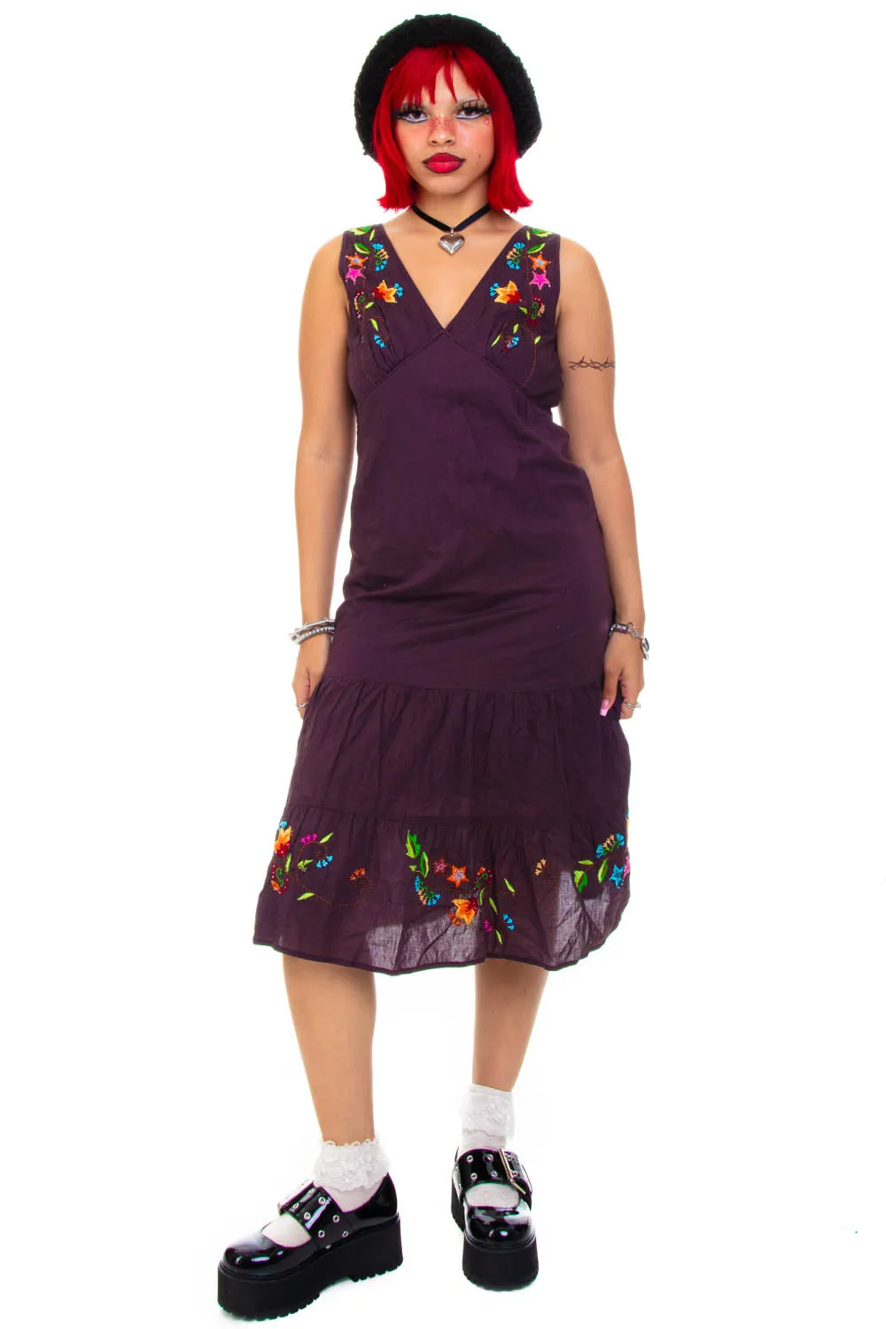 Vintage Y2K Floral Embroidered Tank Dress - M/L sold by Tunnel Vision