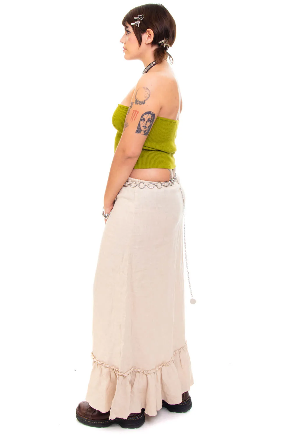 Vintage Y2K Sandy Linen Ruffle Maxi Skirt - L sold by Tunnel Vision product image thumbnail 4