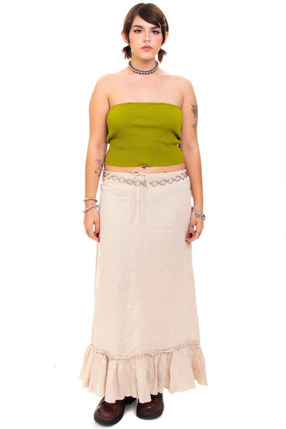Vintage Y2K Sandy Linen Ruffle Maxi Skirt - L sold by Tunnel Vision product image thumbnail 2