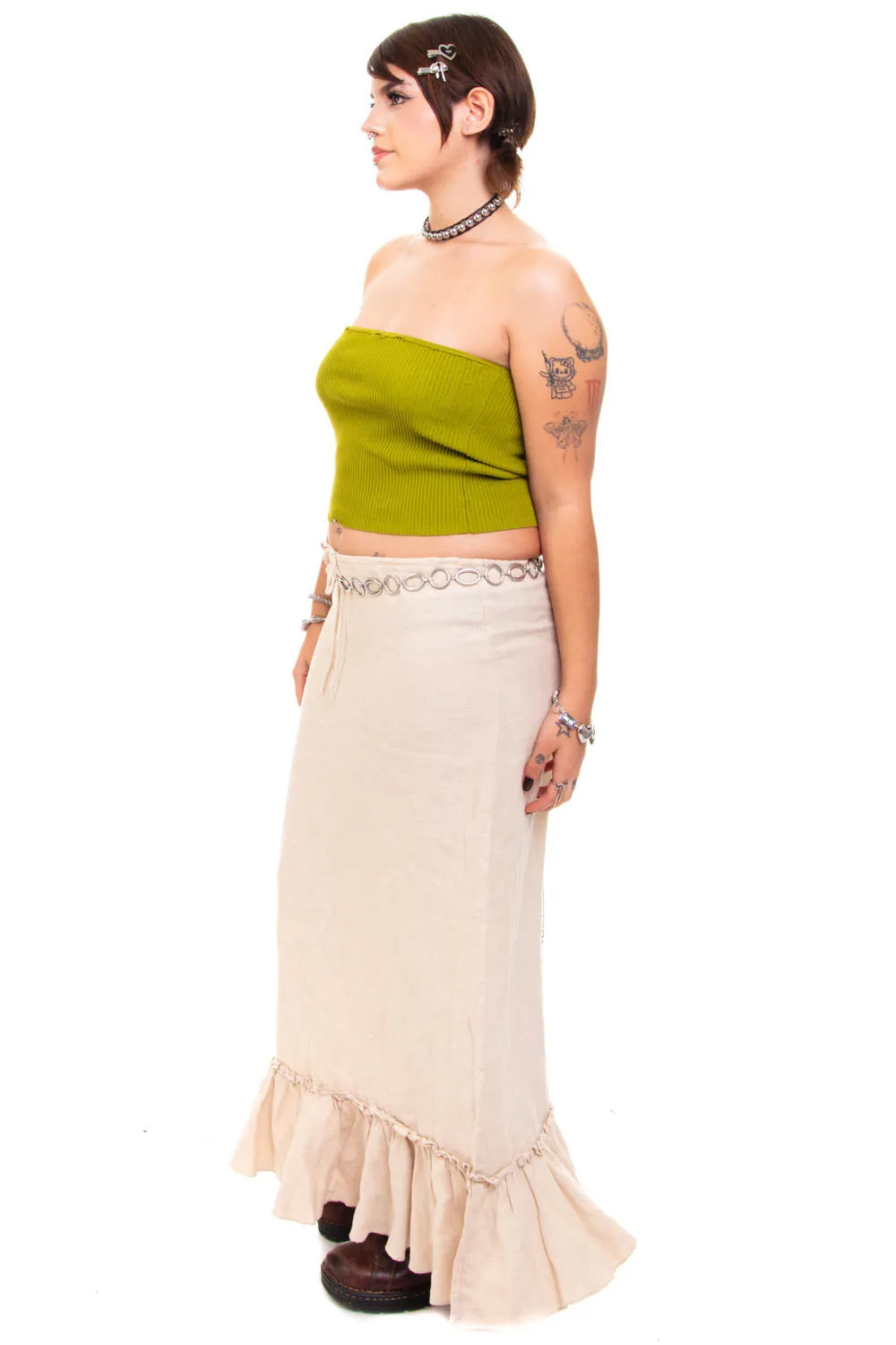 Vintage Y2K Sandy Linen Ruffle Maxi Skirt - L sold by Tunnel Vision product image thumbnail 3