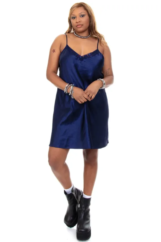 Vintage 90's Midnight Navy Slip Dress - L sold by Tunnel Vision