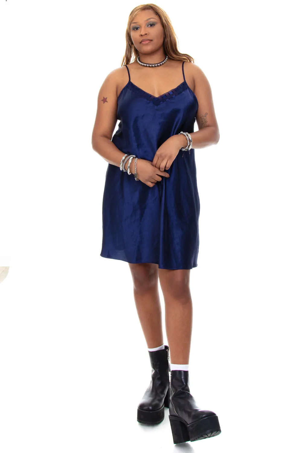 Vintage 90's Midnight Navy Slip Dress - L sold by Tunnel Vision product image thumbnail 2