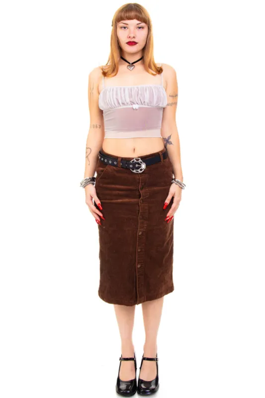 Vintage Y2K Brown Corduroy Button Skirt - M sold by Tunnel Vision