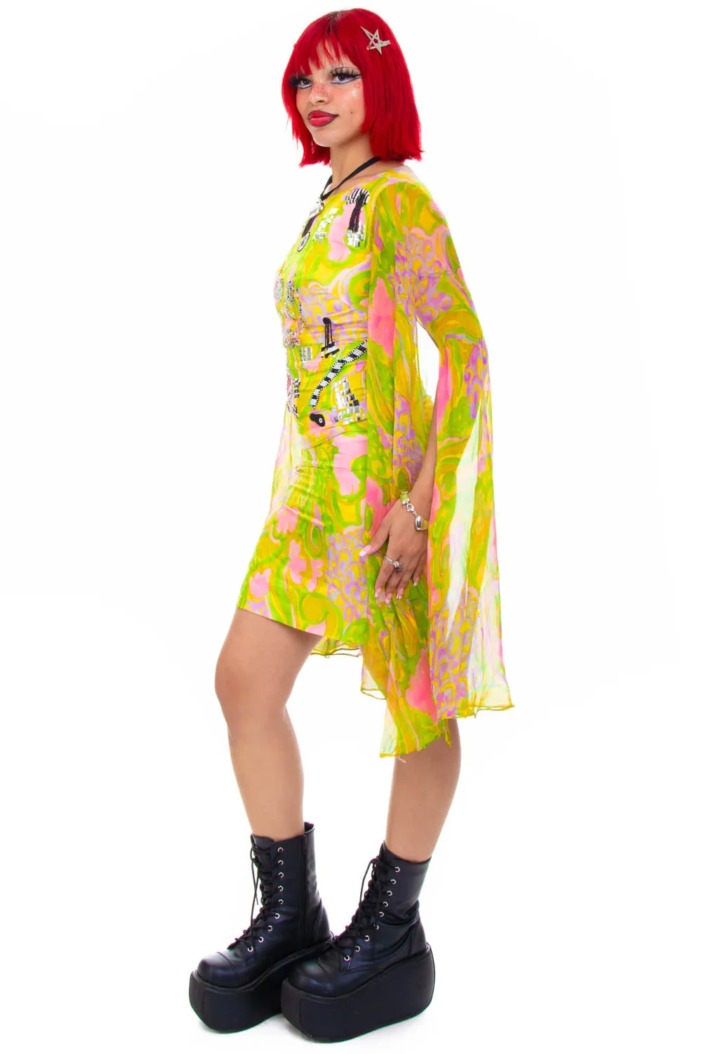 Vintage 80's Libertine Trippy Silk Decorative Dress - M sold by Tunnel Vision product image thumbnail 3
