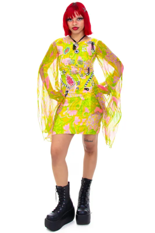 Vintage 80's Libertine Trippy Silk Decorative Dress - M sold by Tunnel Vision