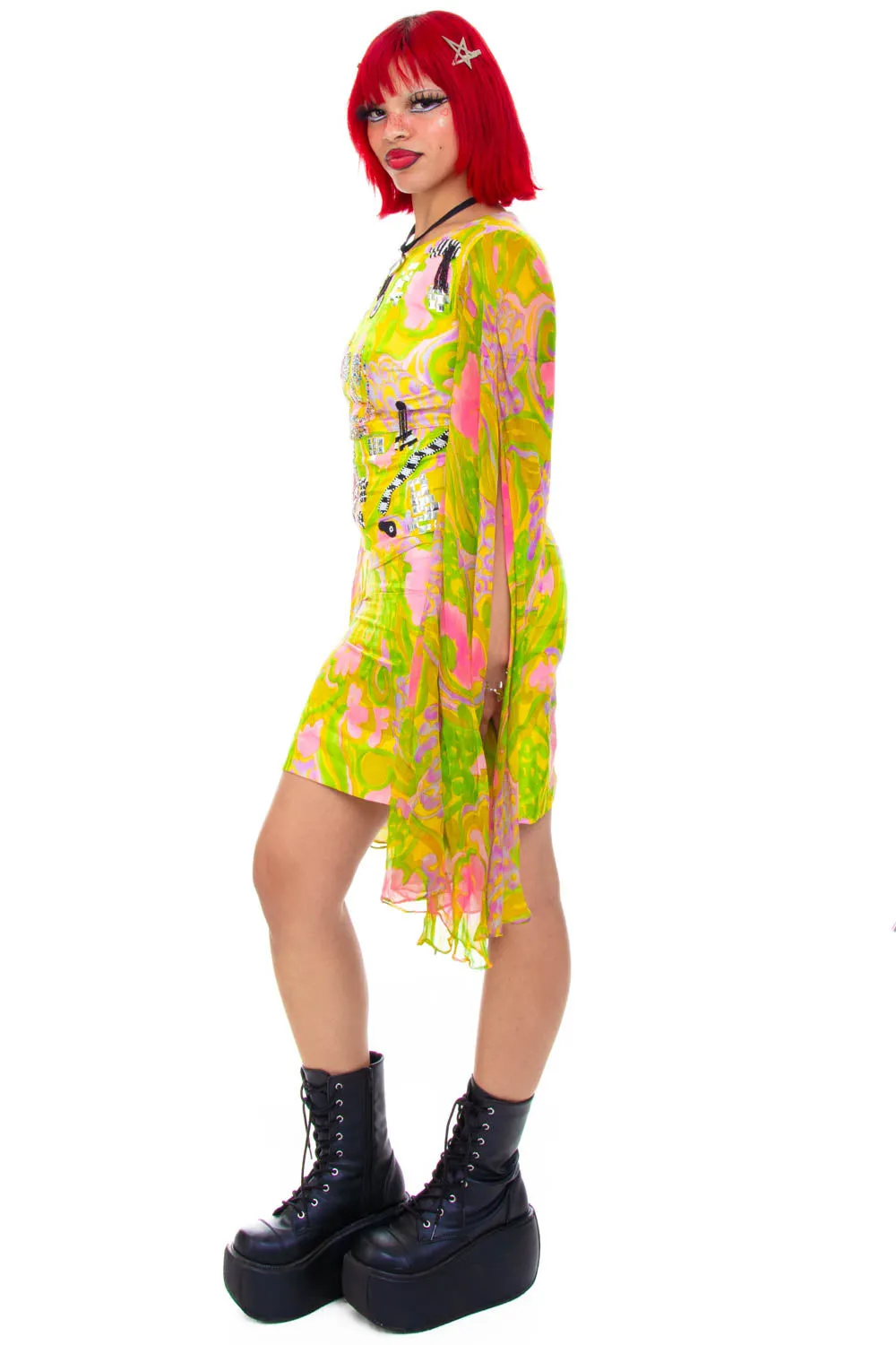 Vintage 80's Libertine Trippy Silk Decorative Dress - M sold by Tunnel Vision product image thumbnail 4