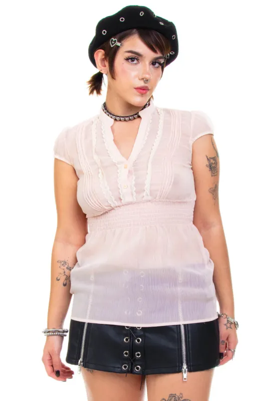 Vintage Y2K Pale Pink Lace Blouse - OSFM sold by Tunnel Vision