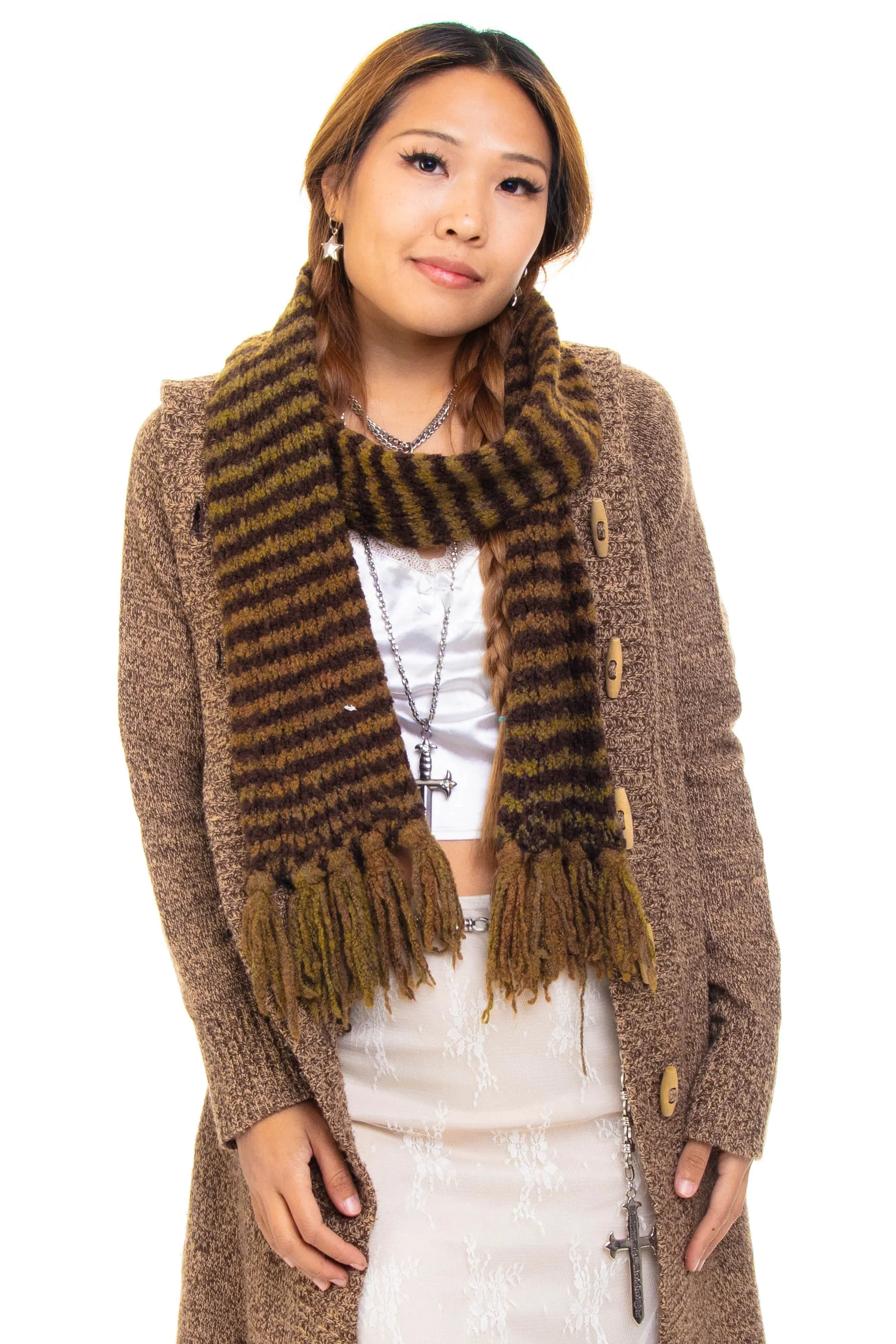 Vintage Y2K Grunge Stripe Knit Tassel Scarf sold by Tunnel Vision product image thumbnail 2