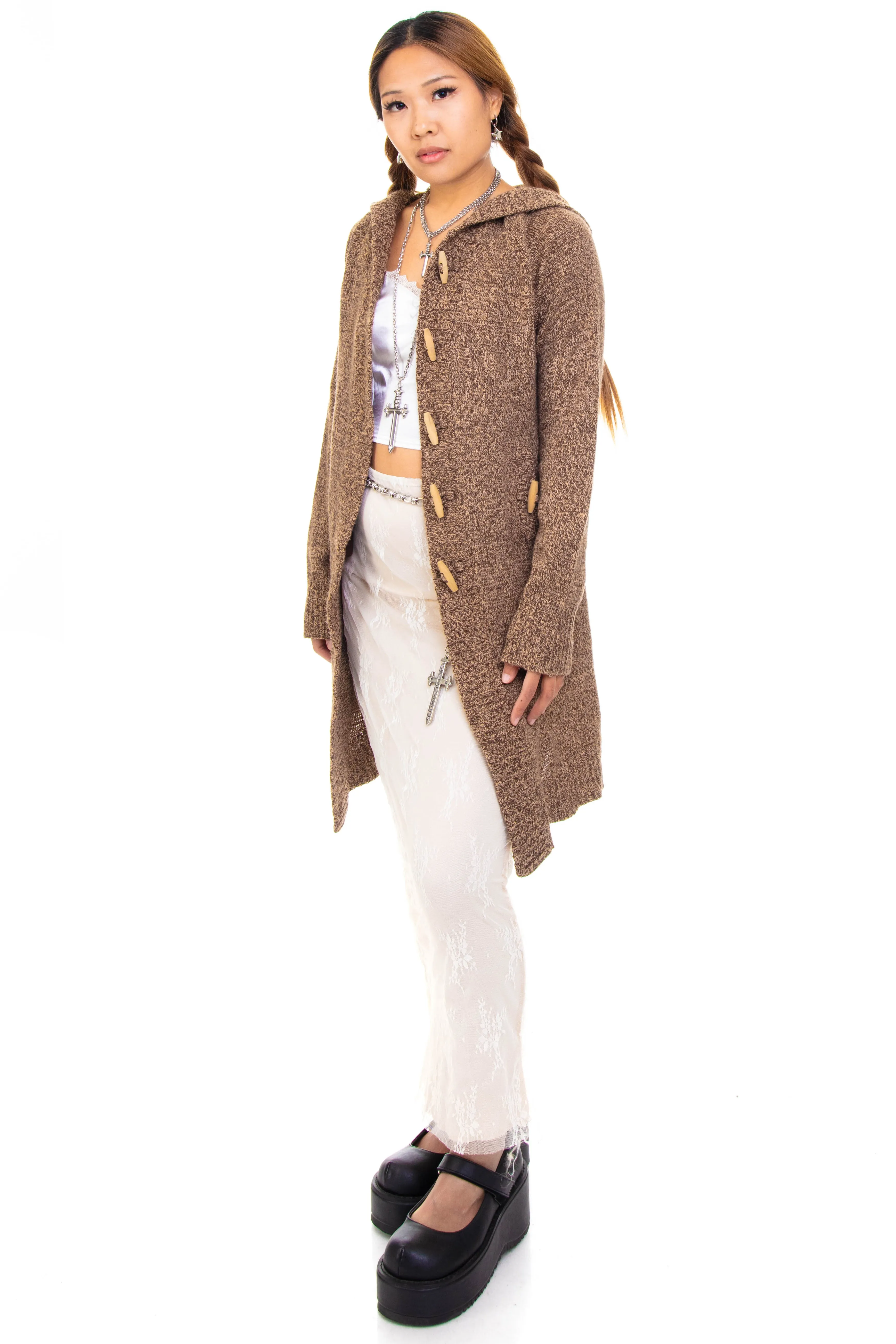 Vintage Y2K Brown Knit Hooded Cardigan - XS/S sold by Tunnel Vision product image thumbnail 4