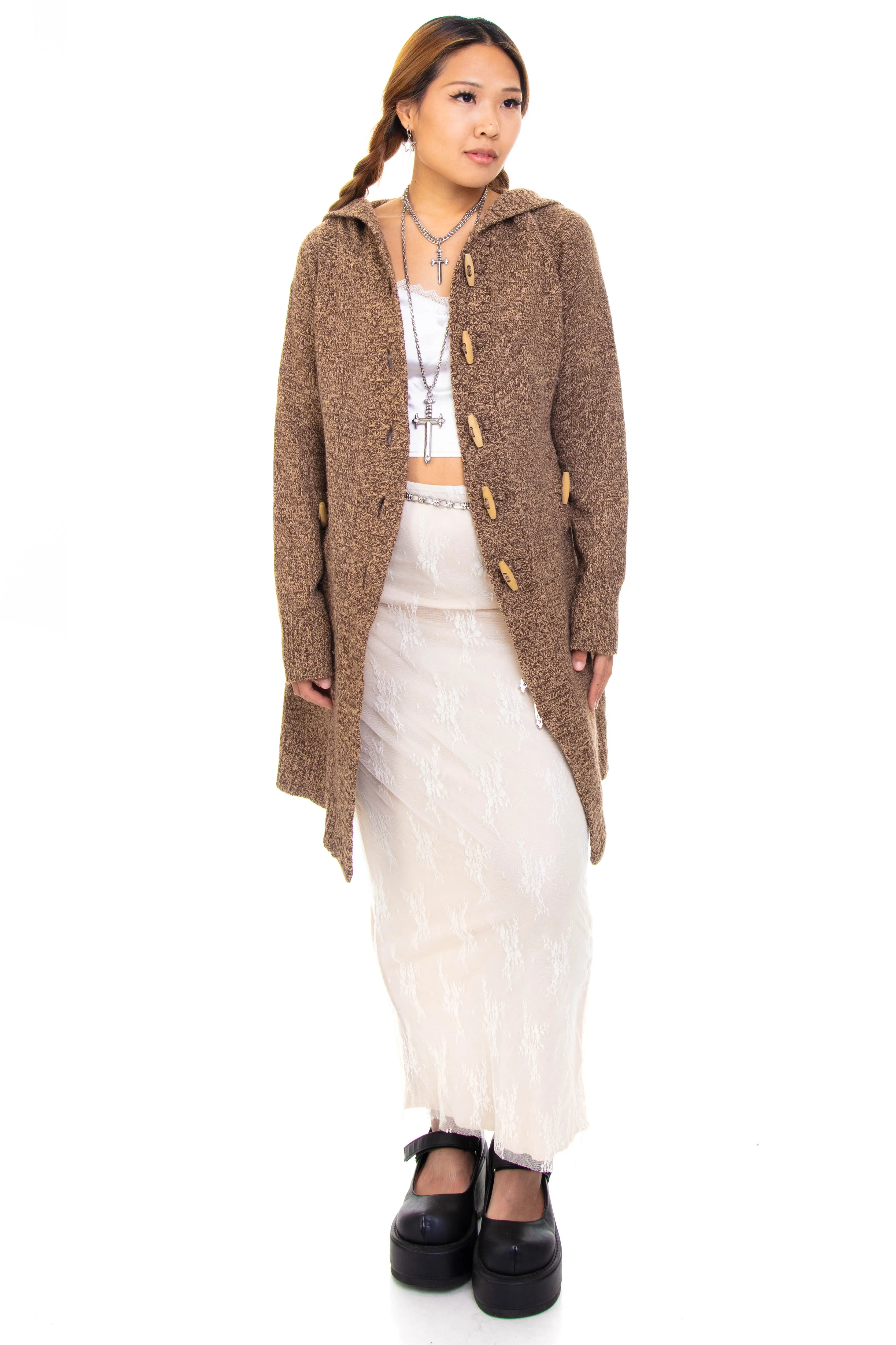 Vintage Y2K Brown Knit Hooded Cardigan - XS/S sold by Tunnel Vision product image thumbnail 3