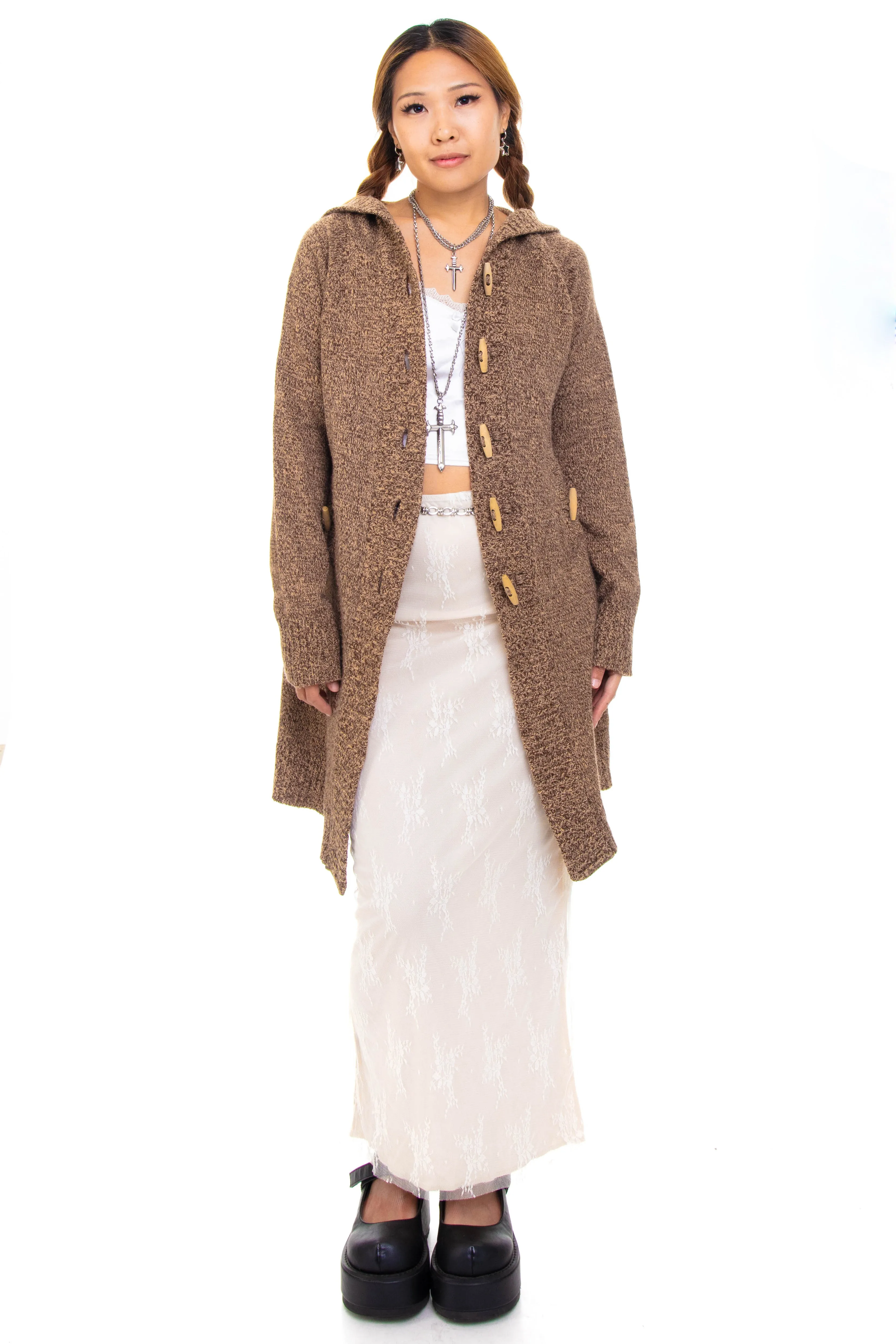 Vintage Y2K Brown Knit Hooded Cardigan - XS/S sold by Tunnel Vision product image thumbnail 2