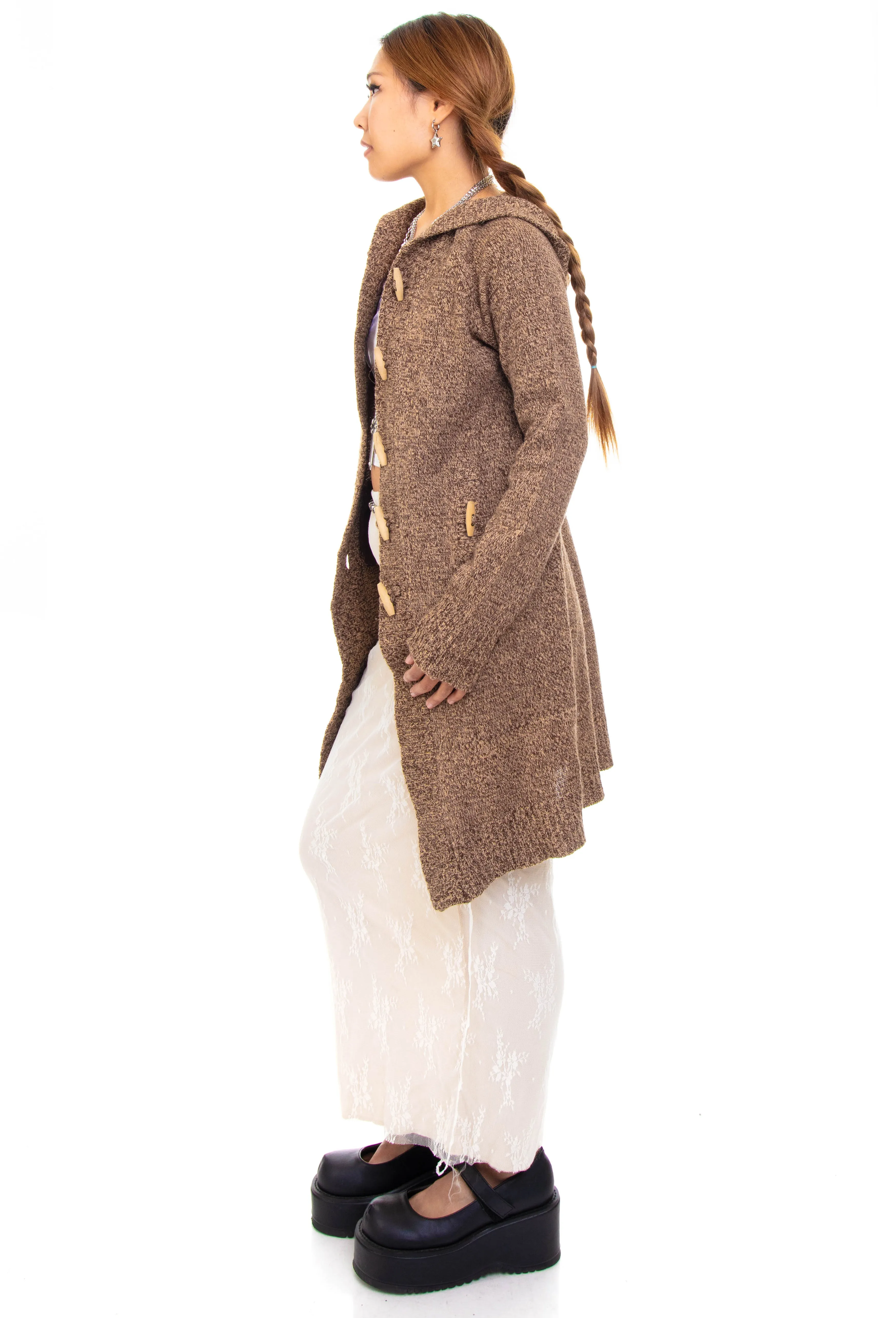 Vintage Y2K Brown Knit Hooded Cardigan - XS/S sold by Tunnel Vision product image thumbnail 5