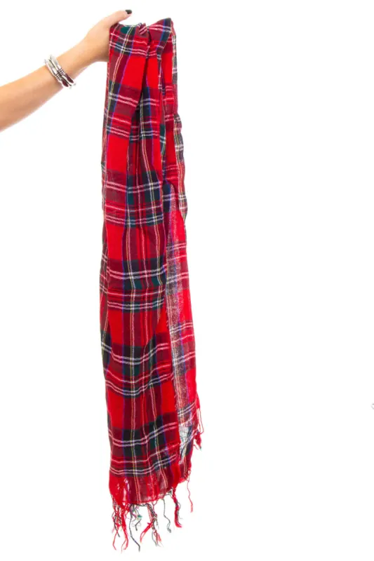 Vintage 90's Red Plaid Long Scarf sold by Tunnel Vision