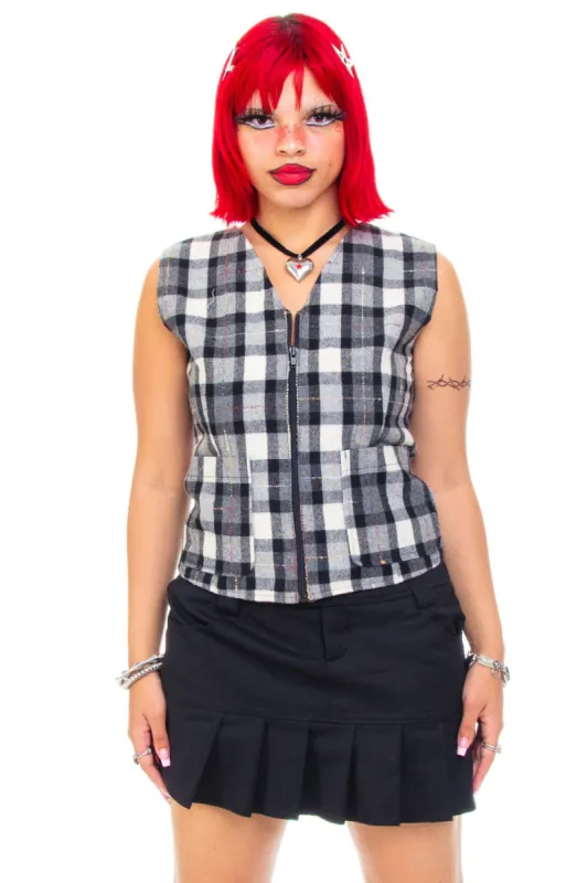 Vintage 90's Plaid Zip Up Tank - M sold by Tunnel Vision