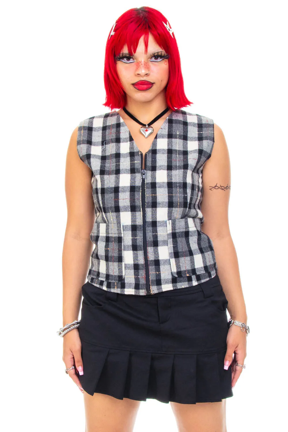 Vintage 90's Plaid Zip Up Tank - M sold by Tunnel Vision