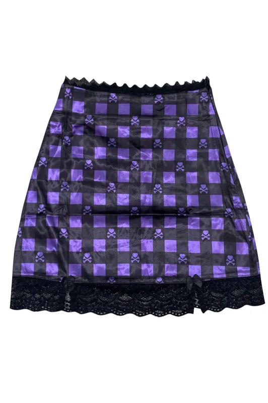 TUNNEL VISION SECONDHAND (GRADE B) Kiki Crossbones Gingham Lace-Trim Mini Skirt sold by Tunnel Vision