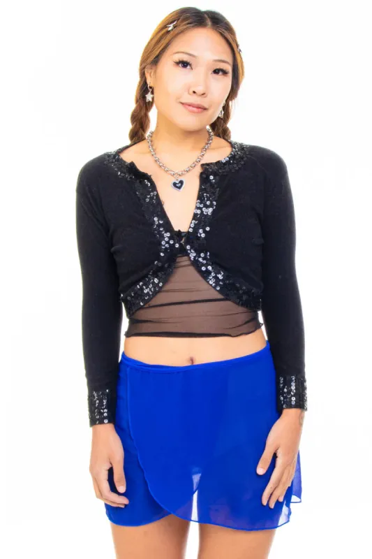 Vintage Y2K Black Sequin Crop Cardigan - XS/S sold by Tunnel Vision