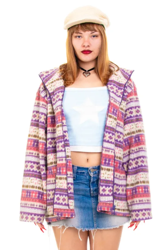 Vintage 90's Pastel Winter Wonderland Zip Up Sweater - OSFM sold by Tunnel Vision