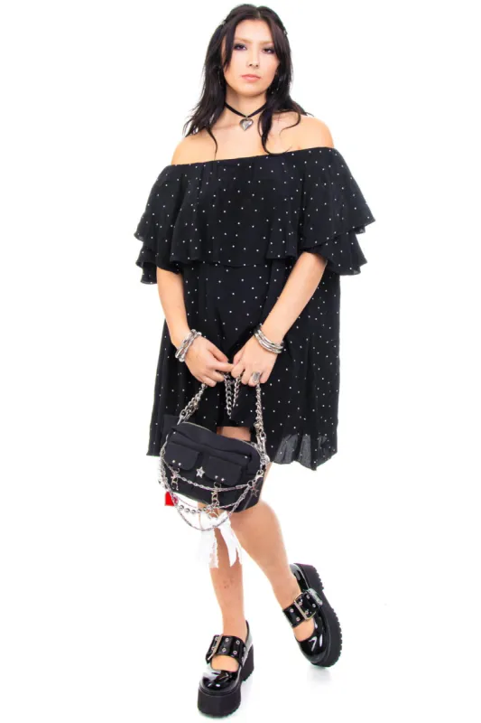 Vintage Y2K B&W Polka Dot Ruffle Dress - OSFM sold by Tunnel Vision