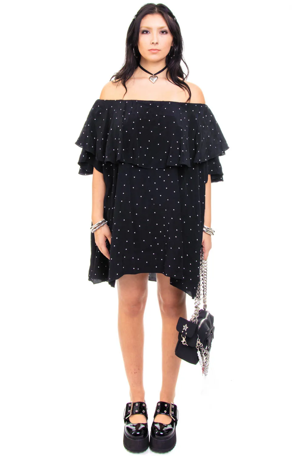 Vintage Y2K B&W Polka Dot Ruffle Dress - OSFM sold by Tunnel Vision product image thumbnail 4