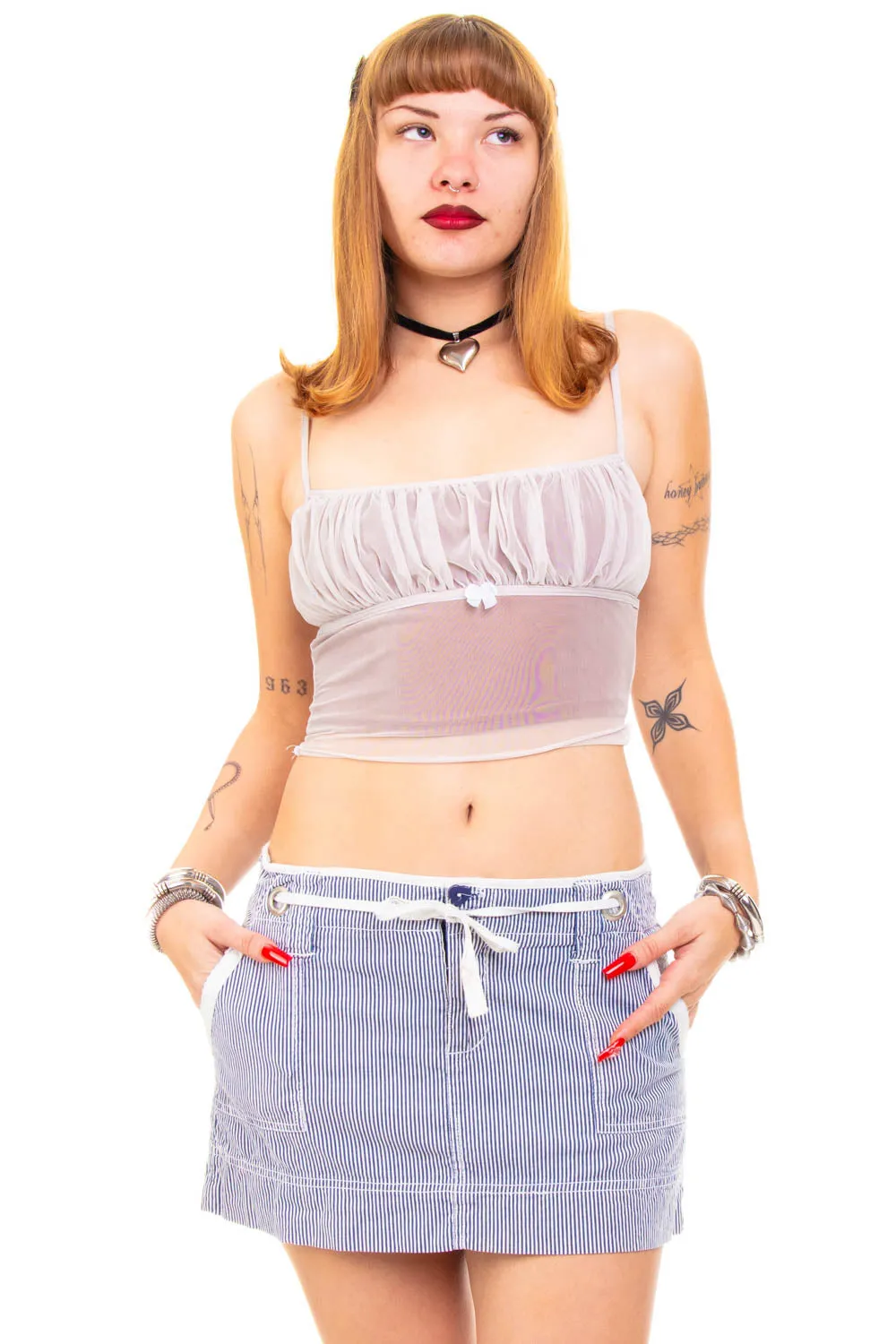 Vintage Y2K Stripe Blue Mini Tie Skirt - S/M sold by Tunnel Vision