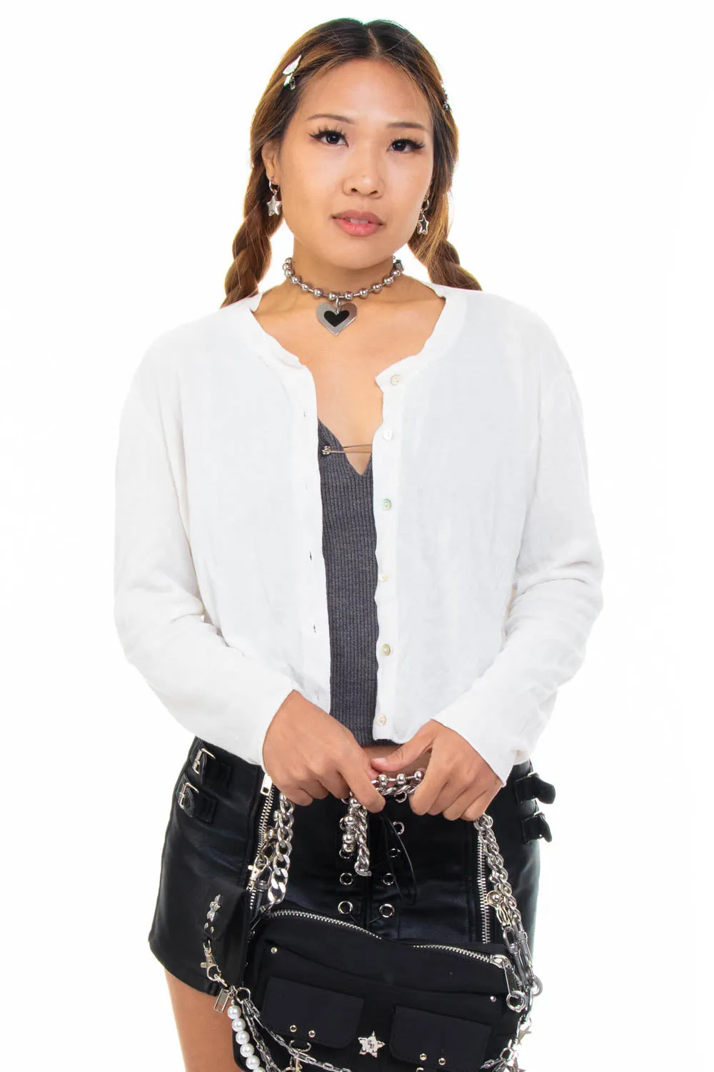 Vintage Y2K White Crop Button Up Cardigan - XS/S sold by Tunnel Vision product image thumbnail 3