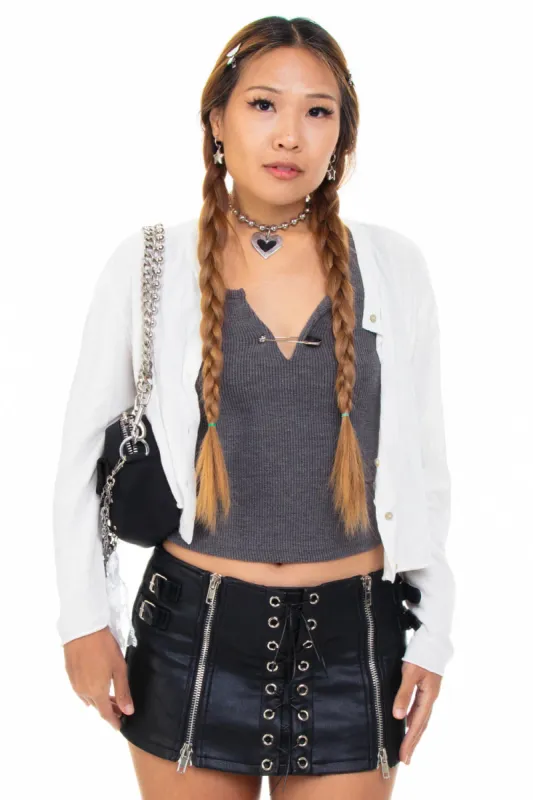 Vintage Y2K White Crop Button Up Cardigan - XS/S sold by Tunnel Vision