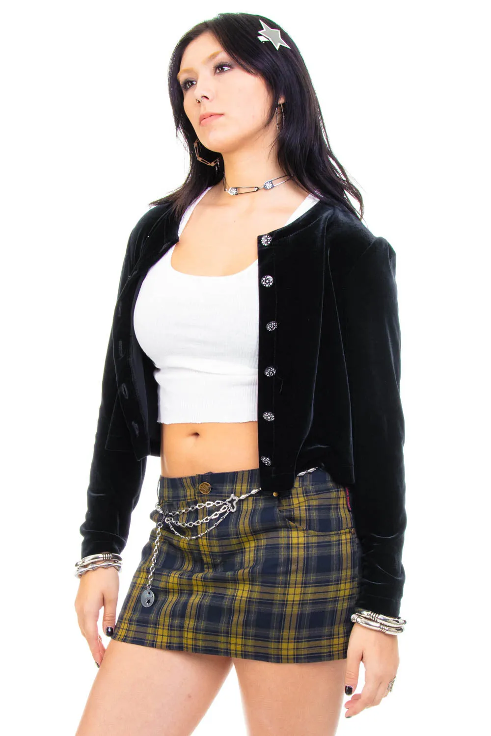 Vintage 90's Black Velvet Long-Sleeve Cardigan - S/M/L sold by Tunnel Vision product image thumbnail 3