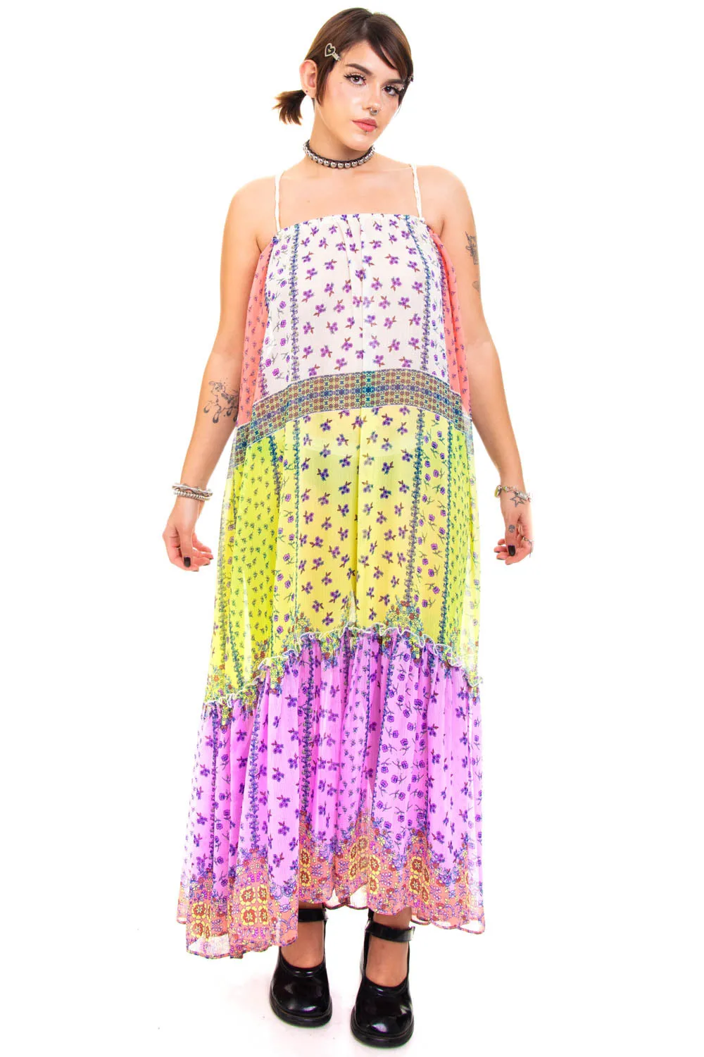 Vintage Y2K Sheer Floral Patchwork Tank Dress - S/M/L sold by Tunnel Vision