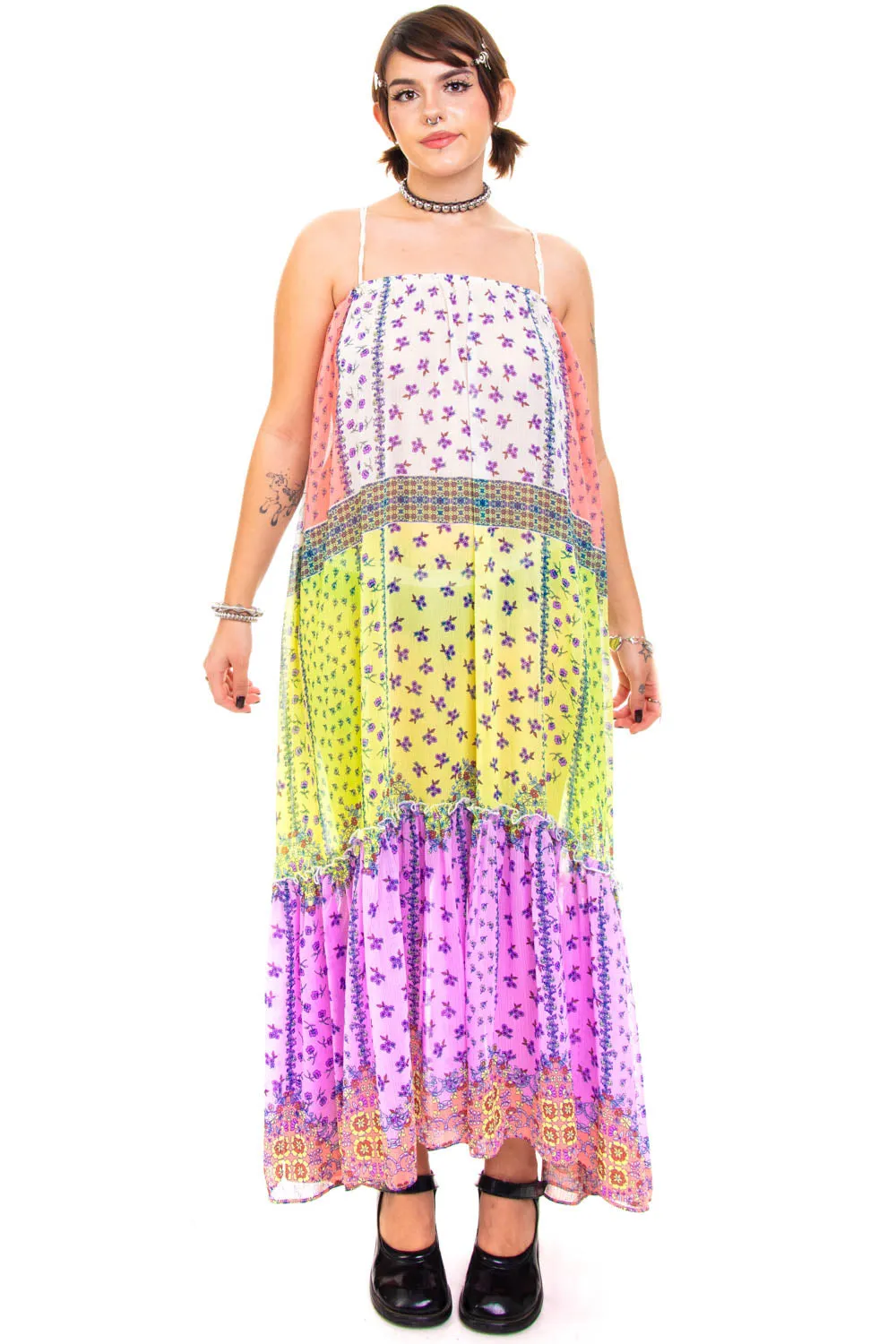 Vintage Y2K Sheer Floral Patchwork Tank Dress - S/M/L sold by Tunnel Vision product image thumbnail 2