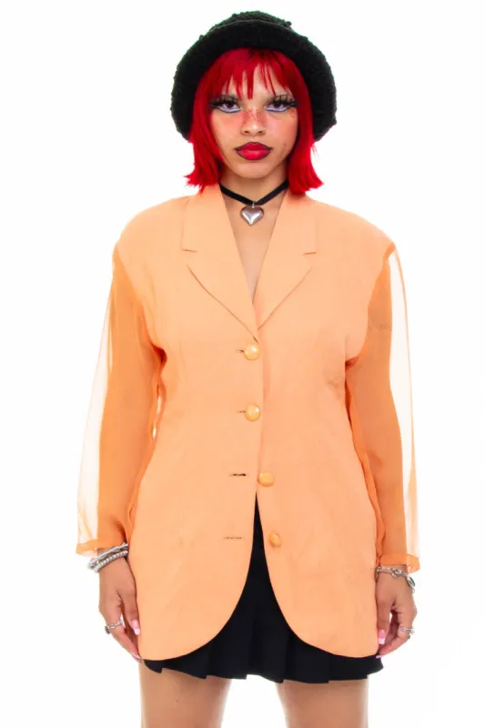 Vintage 90's Orange Sheer Crossed Back Blazer - S/M sold by Tunnel Vision